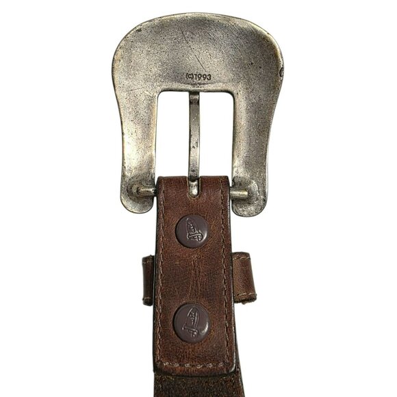 1993 Justin Leather Belt Western Star Metal Buckle Conchos Cowboy Brown W 38